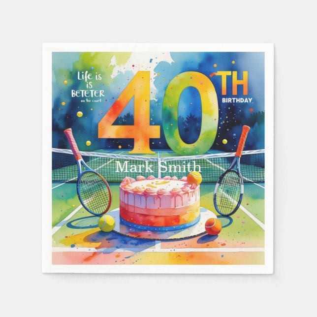 Tennis 40th Birthday Napkins (Front)