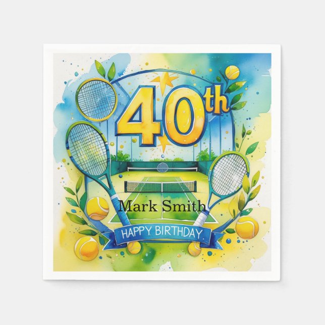 Tennis 40th Birthday Napkins (Front)