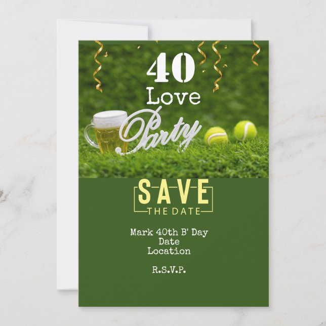 Tennis 40th Birthday  tennis ball and beer  party Invitation (Front)