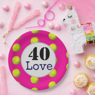 Tennis 40th Birthday tennis ball and number love Paper Plates