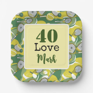 Tennis 40th Birthday  tennis ball number love Paper Plates