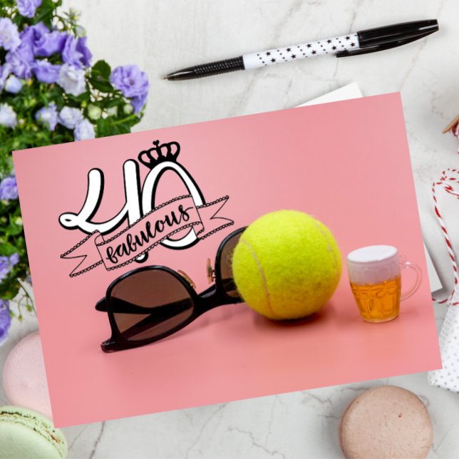 Tennis  40th Birthday with ball and beer on Pink   Card (Creator Uploaded)