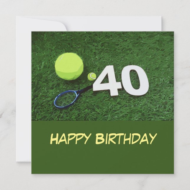 Tennis 40th Birthday with tennis ball on green Car Card (Front)