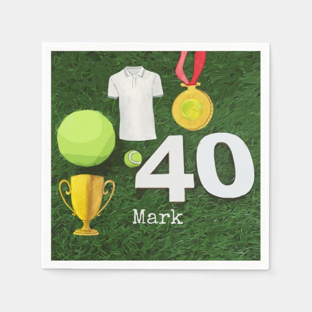 Tennis 40th Birthday with tennis ball on green Napkins (Front)