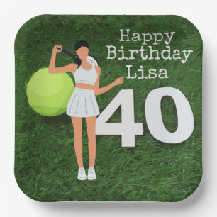 Tennis 40th Birthday with Woman tennis player Paper Plates