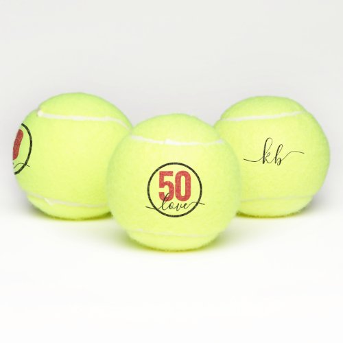 Tennis 50th Birthday 50 Love Monogram Tennis Balls