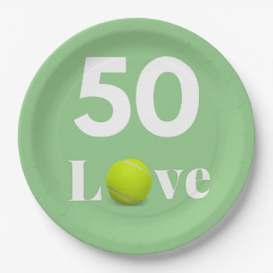 Tennis 50th Birthday Anniversary with LOVE text   Paper Plates