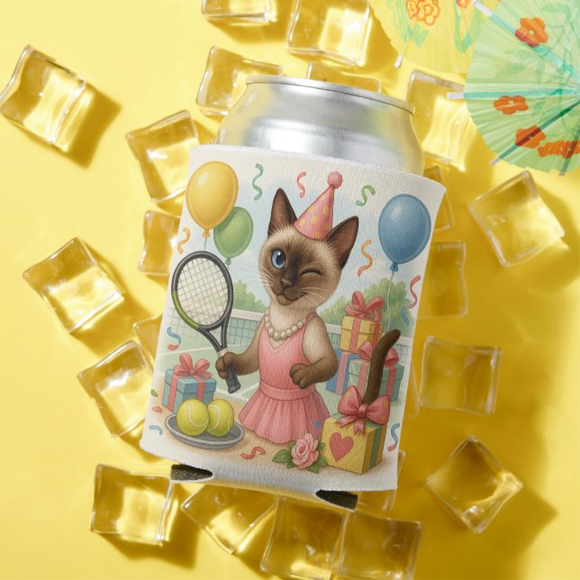 Tennis 50th Birthday for Cat Lovers Can Cooler (In Situ Summer)