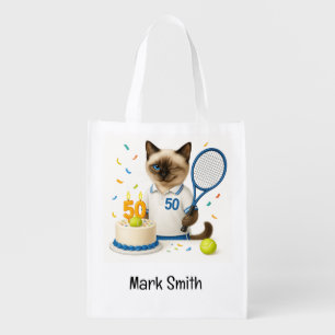 Tennis 50th Birthday for Cat Lovers Grocery Bag