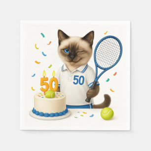 Tennis 50th Birthday for Cat Lovers Napkins