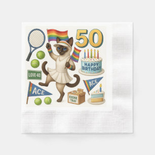 Tennis 50th Birthday for Cat Lovers Napkins