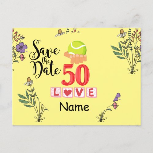 Tennis 50th  Birthday Save the Date for Party  Postcard