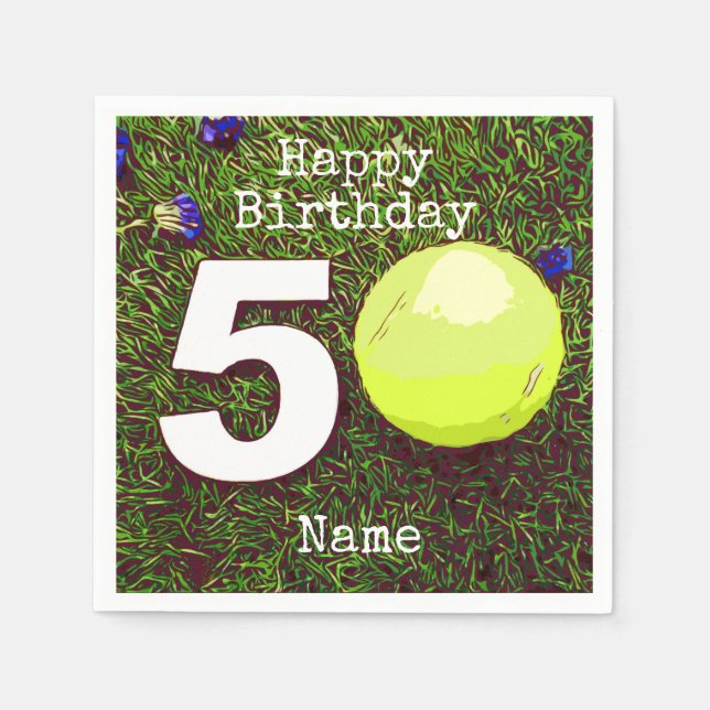Tennis 50th Birthday  tennis ball and flower  Napkins (Front)