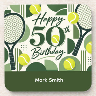 Tennis 50th Birthday tennis ball and number Beverage Coaster