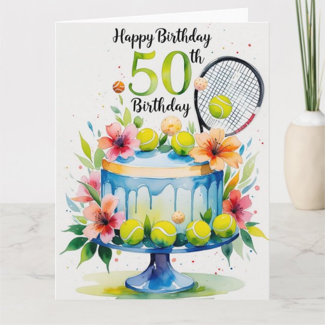 Tennis 50th Birthday  tennis ball and number  Card (Front)