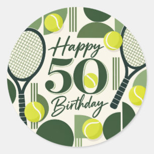 Tennis 50th Birthday  tennis ball and number  Classic Round Sticker