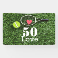 Tennis 50th Birthday tennis ball and number love Banner