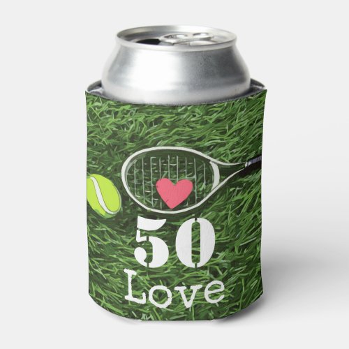 Tennis 50th Birthday  tennis ball and number love  Can Cooler