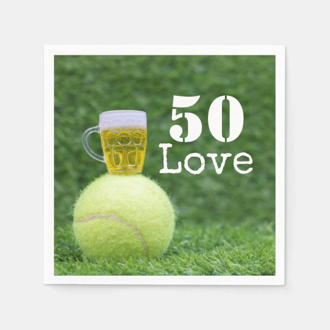 Tennis 50th Birthday  tennis ball and number love  Napkins (Front)