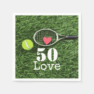 Tennis 50th Birthday tennis ball and number love Napkins