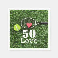 Tennis 50th Birthday tennis ball and number love Napkins