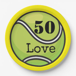 Tennis 50th Birthday  tennis ball and number love  Paper Plates