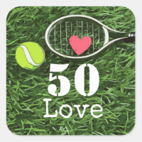 Tennis 50th Birthday  tennis ball and number love Square Sticker