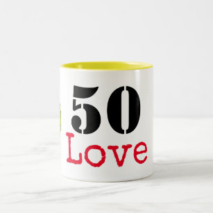 Tennis 50th Birthday  tennis ball and number love  Two-Tone Coffee Mug