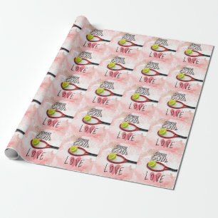 Tennis 50th Birthday tennis ball and number love Wrapping Paper