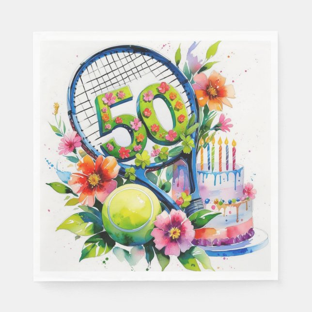 Tennis 50th Birthday  tennis ball and number  Napkins (Front)