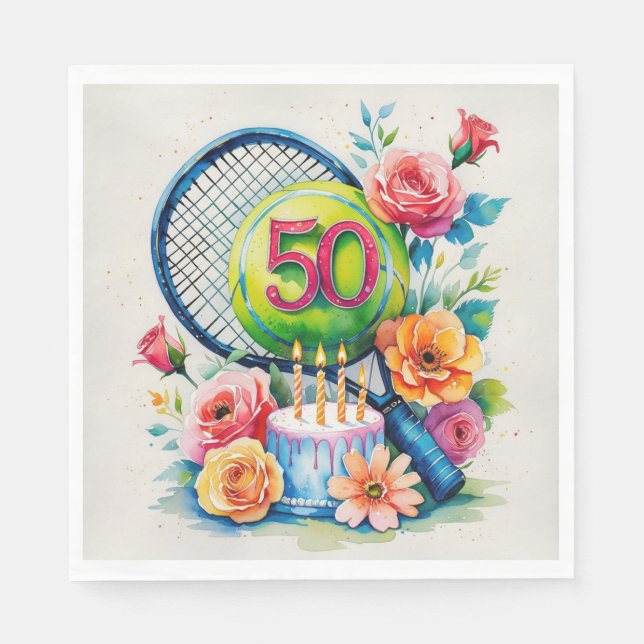 Tennis 50th Birthday  tennis ball and number  Napkins (Front)