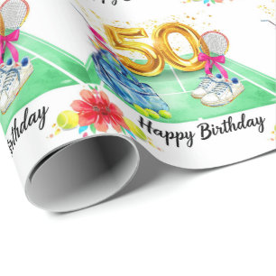 Tennis 50th Birthday tennis ball racket Wrapping Paper