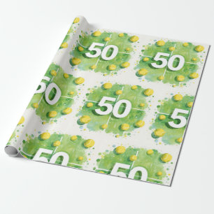 Tennis 50th Birthday with balls on the court Wrapping Paper