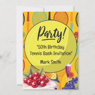 Tennis 50th Birthday with Name on Racket Themed Invitation