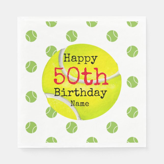 Tennis 50th Birthday with tennis ball and number   Napkins (Front)