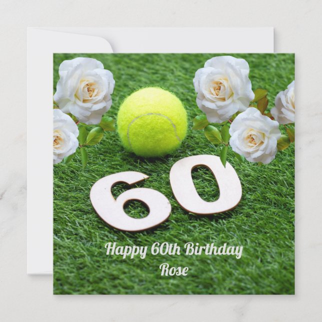 Tennis 60th birthday anniversary with flowers card (Front)