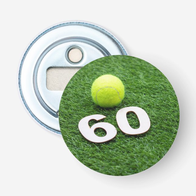 Tennis 60th birthday anniversary with tennis ball bottle opener (Front)