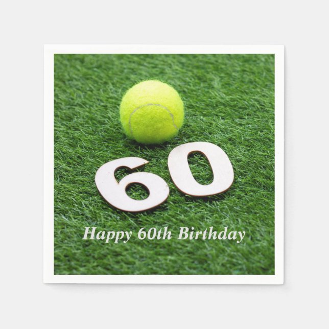 Tennis 60th birthday anniversary with tennis ball napkins (Front)