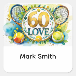 Tennis 60th birthday anniversary with tennis ball square sticker