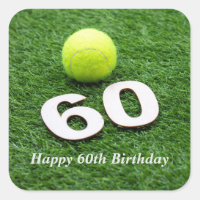 Tennis 60th birthday anniversary with tennis ball square sticker