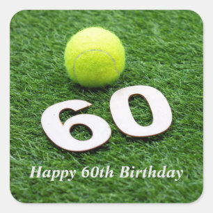 Tennis 60th birthday anniversary with tennis ball square sticker