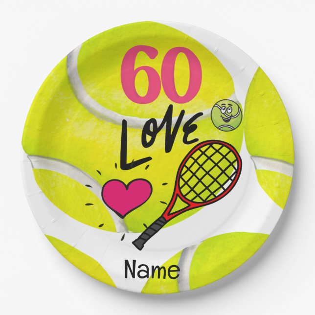 Tennis 60th Birthday for Tennis Player   Paper Plates (Front)