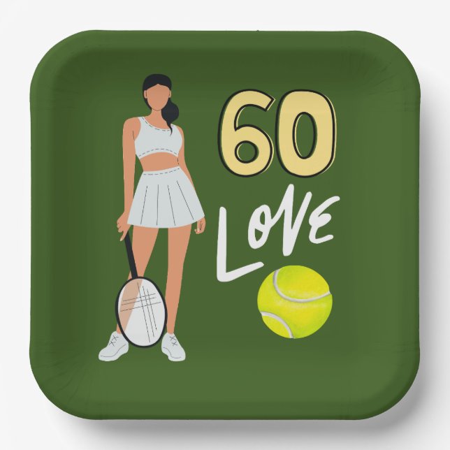 Tennis 60th Birthday for woman player Paper Plates (Front)