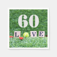 Tennis 60th Birthday  tennis ball and number love Napkins