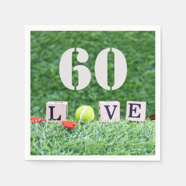 Tennis 60th Birthday  tennis ball and number love Napkins (Front)