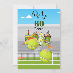 Tennis 60th Birthday tennis ball number love Invitation