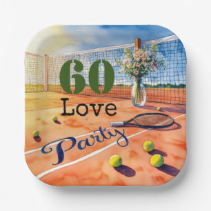 Tennis 60th Birthday tennis ball number love Pap Paper Plates