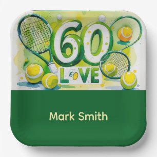 Tennis 60th Birthday tennis ball number love Pap Paper Plates