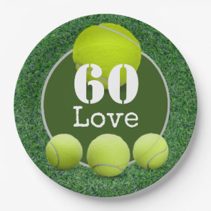 Tennis 60th Birthday tennis ball number love Paper Plates