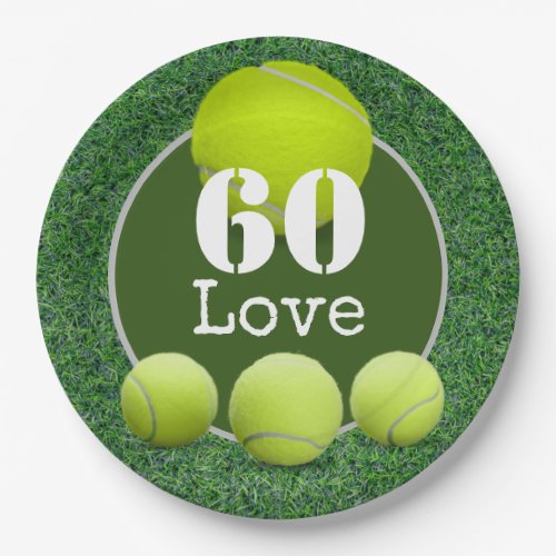 Tennis 60th Birthday  tennis ball number love   Paper Plates